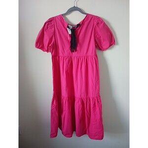 Peter Som Collection Tiered Midi Dress Pink Puff‎ Sleeve Summer Flawed Size 2